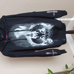 COPY - DOLLSKILL WIDOW XXL BLACK LONG-SLEEVED "ENDLESS DARKNESS HOODIE RIBBED C…